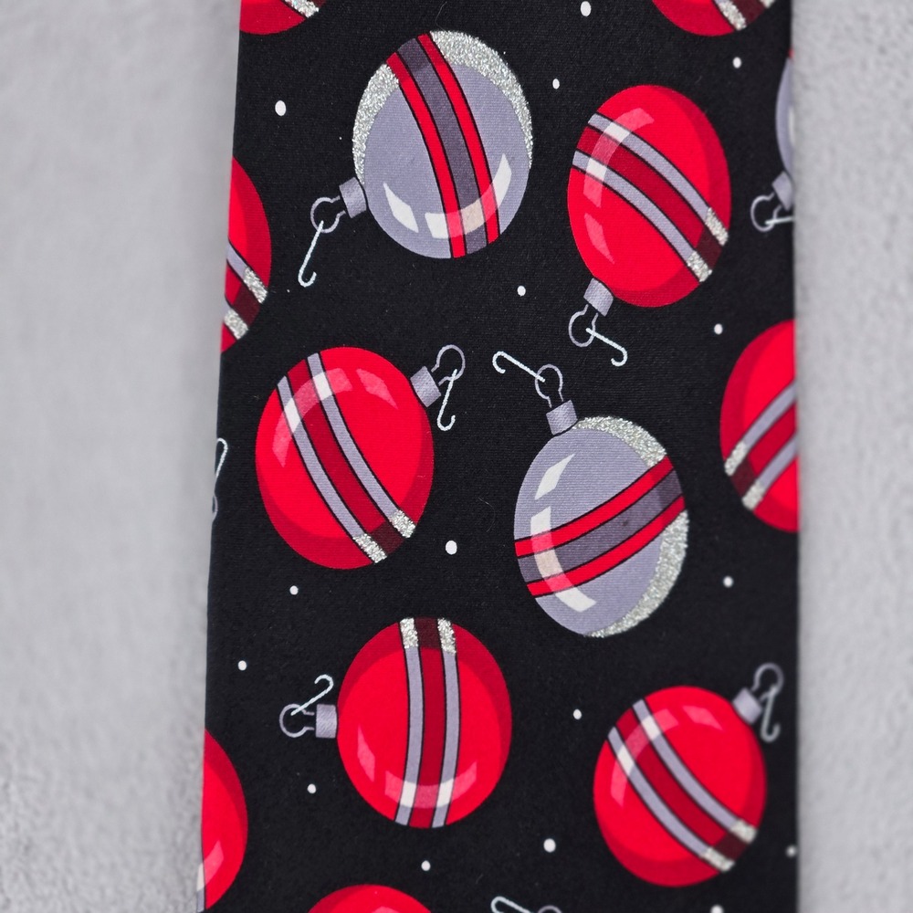 Holidays Mens Silk Necktie Christmas Ornament Glitter Festive Black Red - Picture 4 of 10